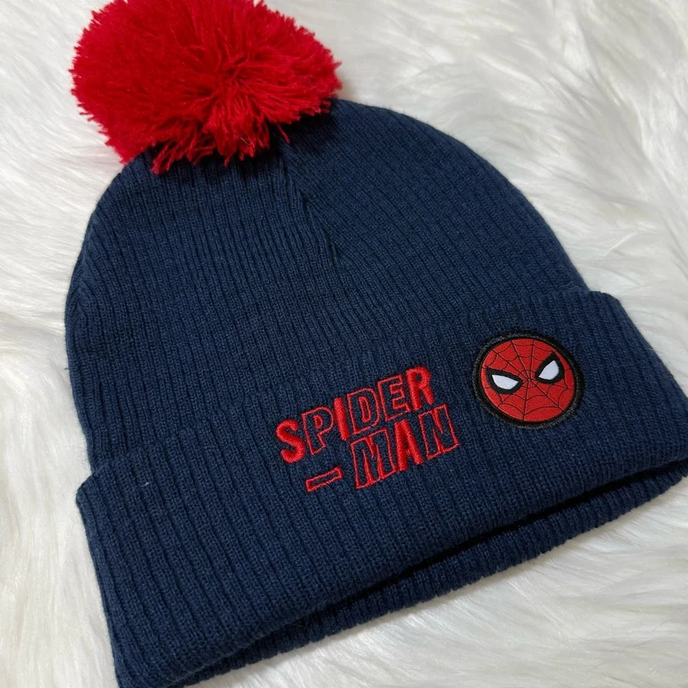 Youth Boy Navy Spider-Man and Dinosaur Knit Beanie Bundle